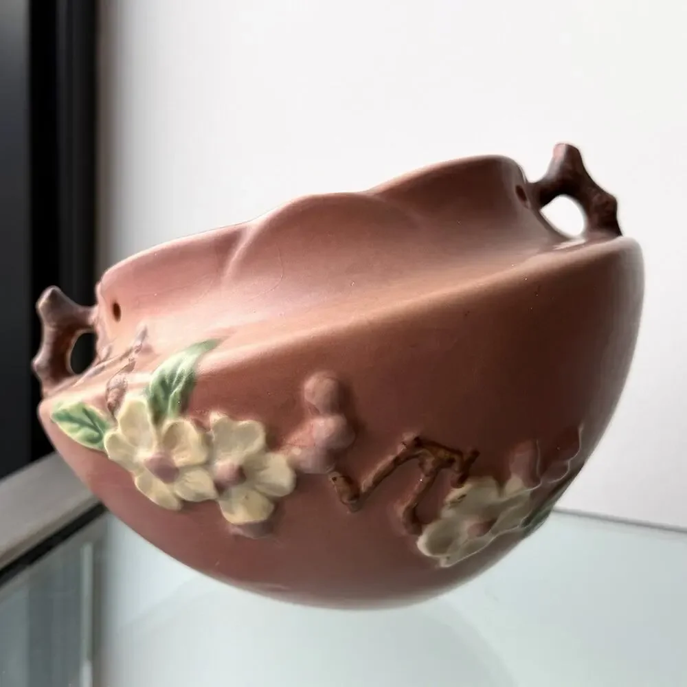 Roseville Pottery Pink Apple Blossom Hanging Planter Basket